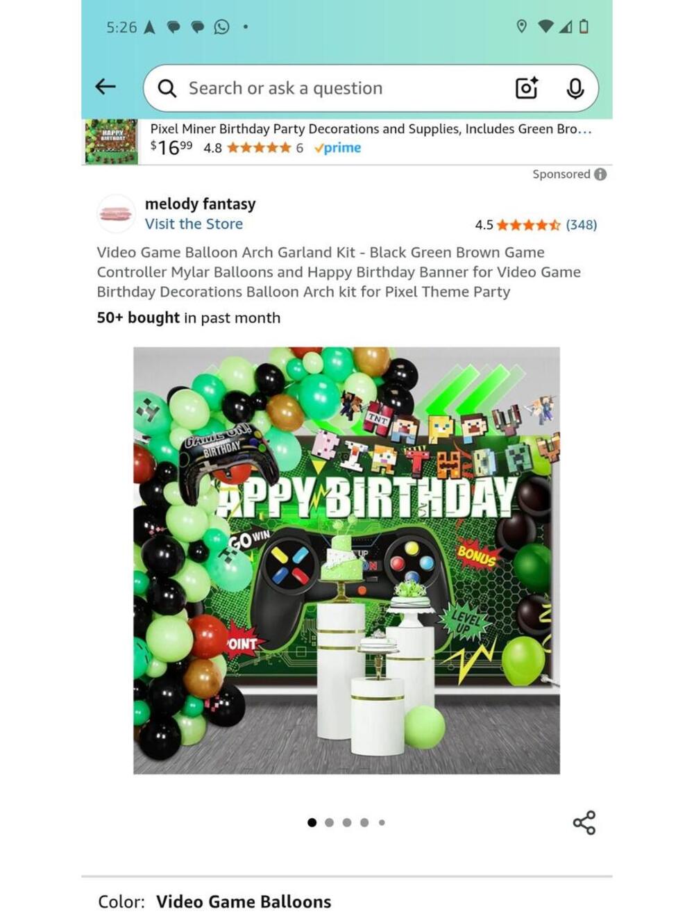 Minecraft video games balloon set